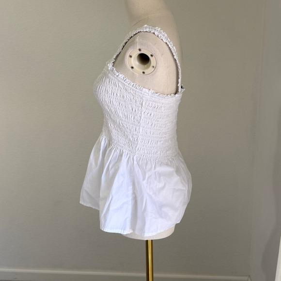 Gap White Smocked Peplum Top Ruffle Strap Square Neck Cotton Blouse Medium Tall - Picture 4 of 6